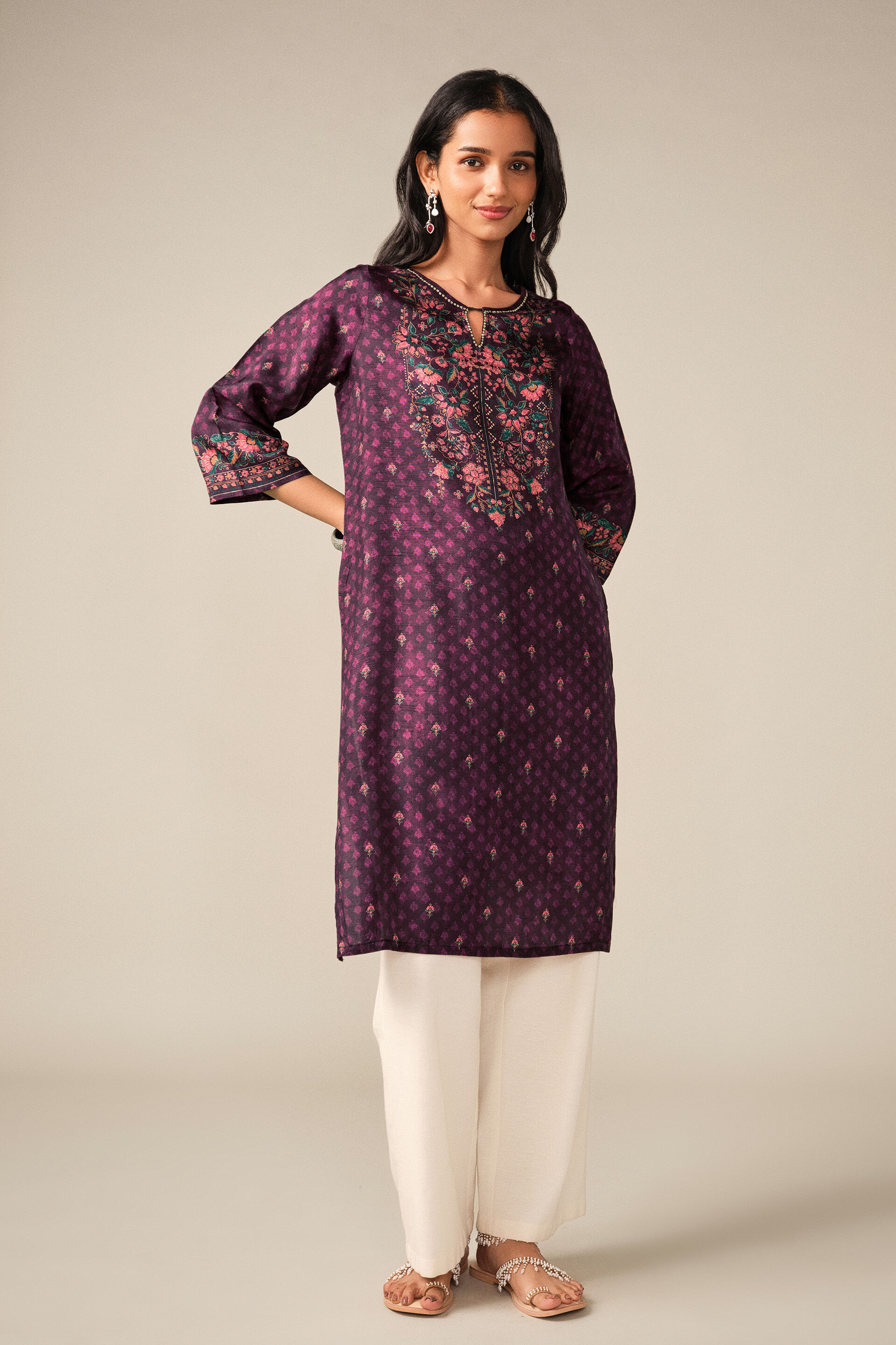 Printed Kurta in Wine, Wine, image 4
